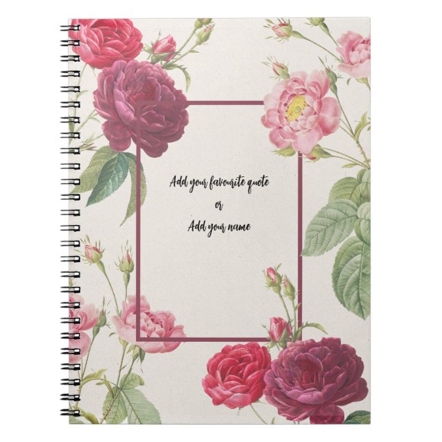 PERSONALISE Vintage Rose Flower Notebook (Front)