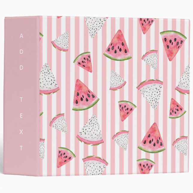 Personalise. Watermelon. Pink and White Stripes. 3 Ring Binder (Front/Spine)