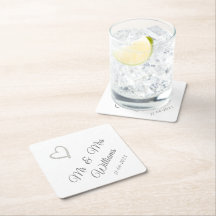 Personalise Wedding Square Paper Coasters