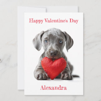 Personalise Weimaraner Puppy Valentine Holiday Card