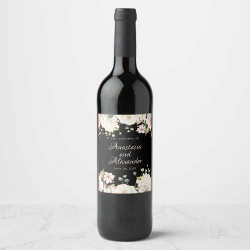 Personalise Wine Lable White Flowers Wine Label