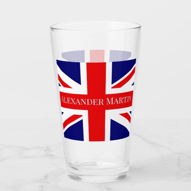Personalise with a Name British National Flag Glass (Front)
