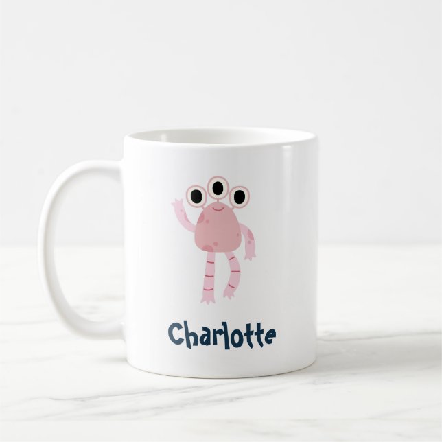 Personalise Your Name with Cute Monster  Coffee Mug (Left)