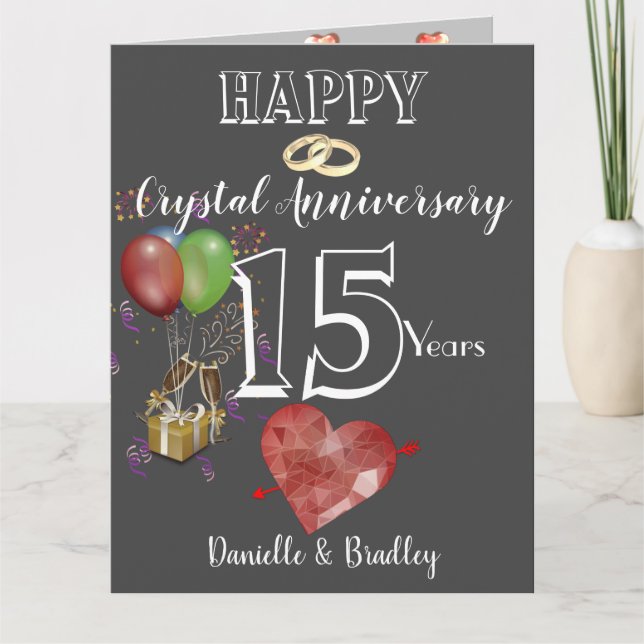 Personalised 15th Year Crystal Anniversary Card (Front)