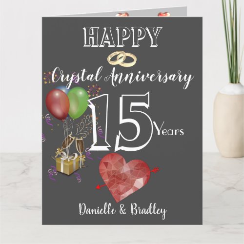 Personalised 15th Year Crystal Anniversary Card