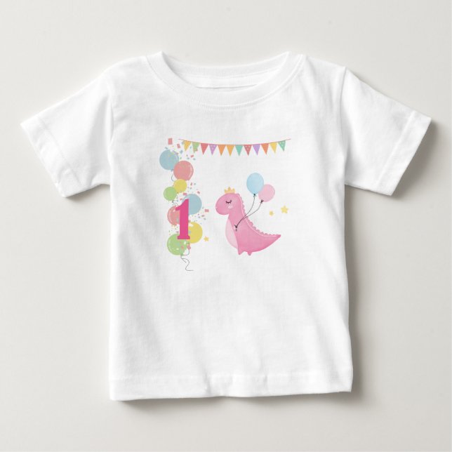 Personalised 1st Birthday Girl Baby T-Shirt (Front)