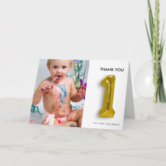 Personalised 1st Birthday Thank You Card (Front)