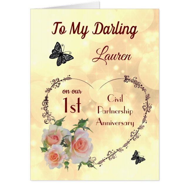 Personalised 1st Civil Partnership Anniversary Car Card (Front)