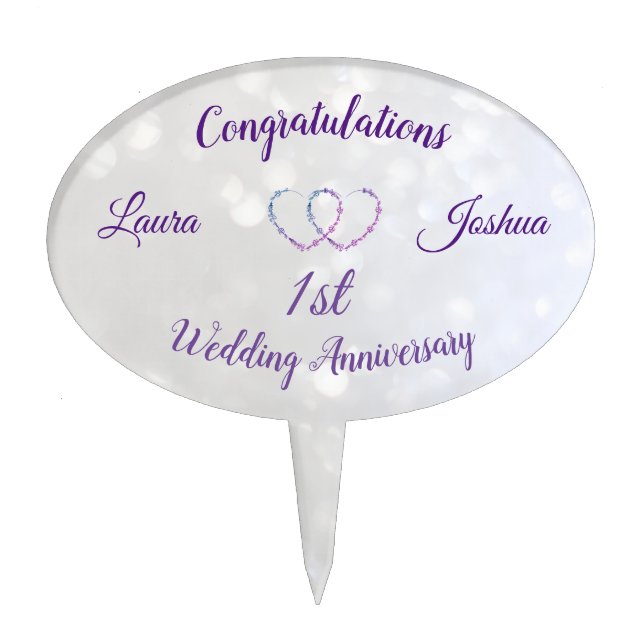 Personalised 1st Wedding Anniversary Cake Pick (Front)
