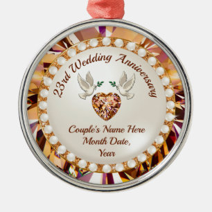 Personalised, 23 year Wedding Anniversary Present Metal Ornament