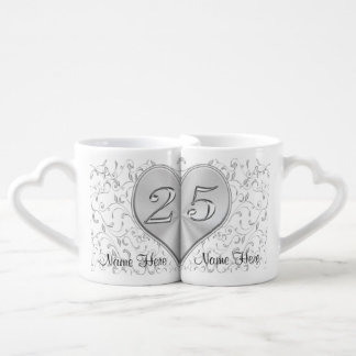 Personalised 25 Year Wedding Anniversary Gift Coffee Mug Set