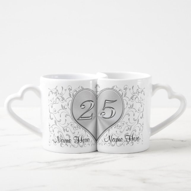 Personalised 25 Year Wedding Anniversary Gift Coffee Mug Set (Front Nesting)