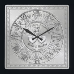 Personalised 25h Silver Wedding Anniversary Gift   Square Wall Clock<br><div class="desc">Personalized silver theme effect 25th Anniversary wall clock. Customisable 25 year silver wedding anniversary celebration gift idea for him,  her or couple.</div>