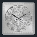Personalised 25h Silver Wedding Anniversary Gift   Square Wall Clock<br><div class="desc">Personalized silver theme effect 25th Anniversary wall clock. Customisable 25 year silver wedding anniversary celebration gift idea for him,  her or couple.</div>