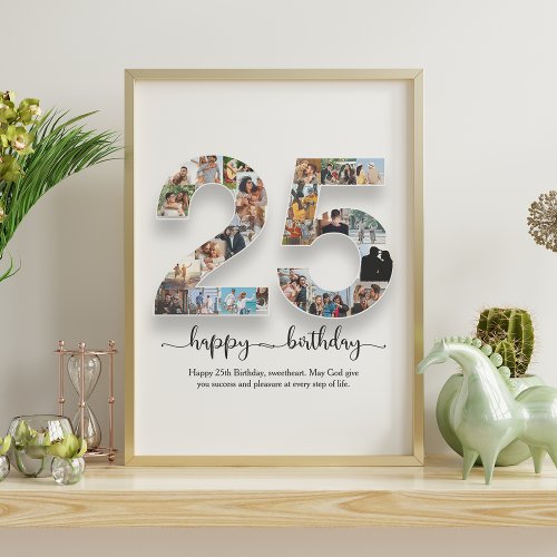 Personalised 25th Birthday Photo Collage Poster