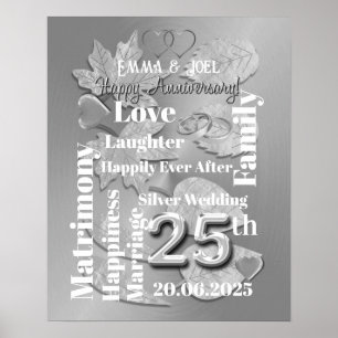 Personalised 25th Si,ver Wedding Anniversary Poster