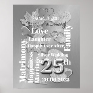 Personalised 25th Si,ver Wedding Anniversary Poster