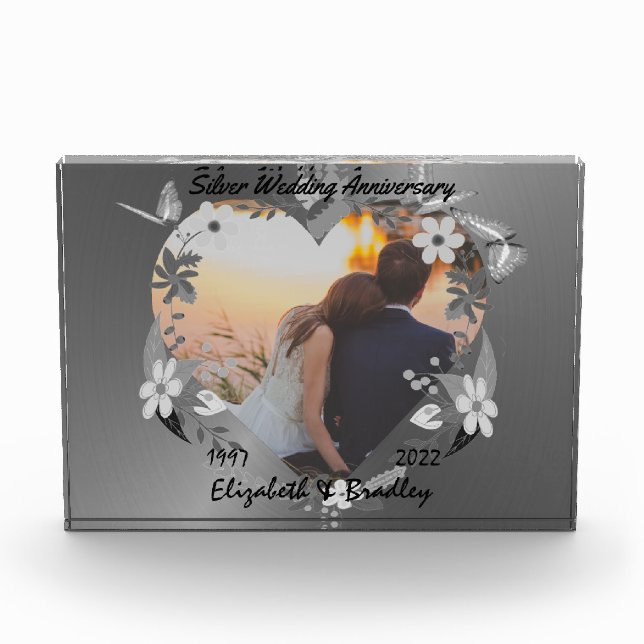 Personalised 25th Silver Anniversary Photo Gift Block (Front)