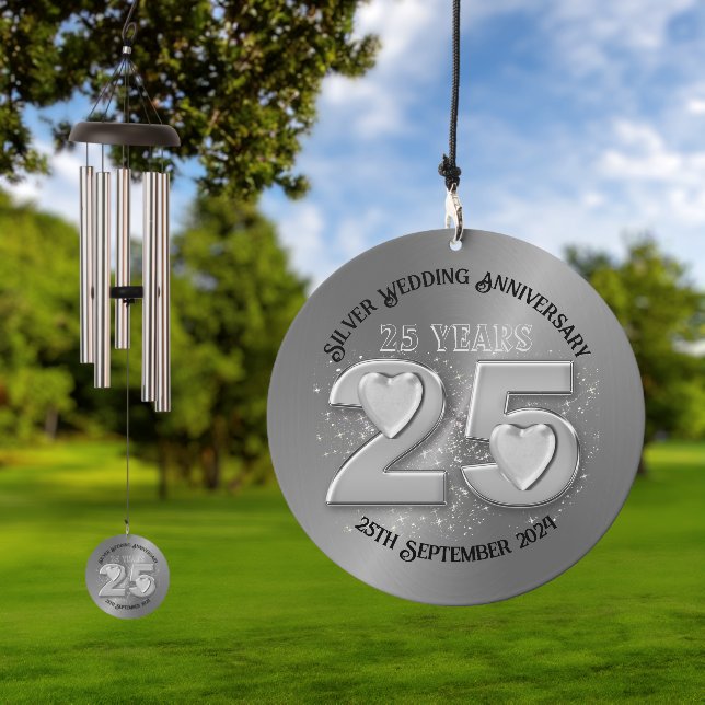 Personalised 25th Silver Wedding Anniversary Wind Chime (Outdoor)