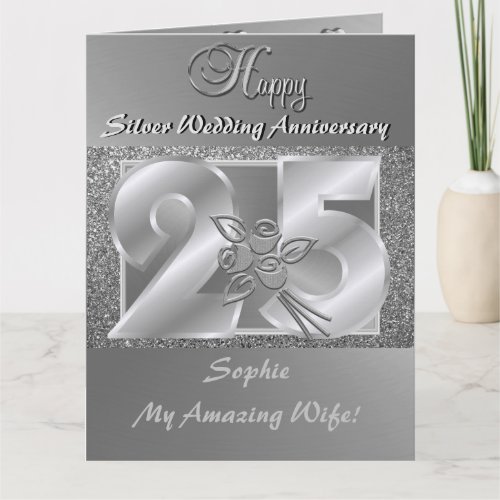 Personalised 25th Wedding Anniversary Card Wife