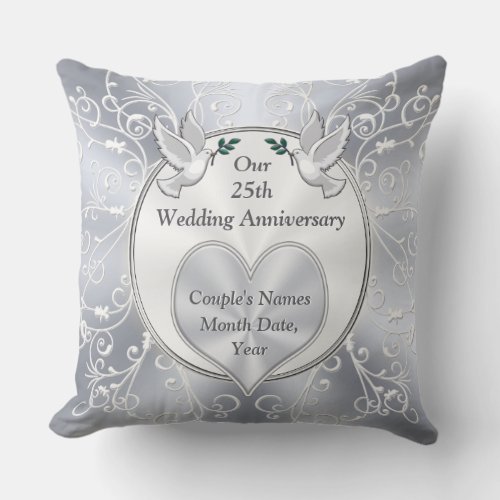 Personalised 25th Wedding Anniversary Gifts Throw Pillow