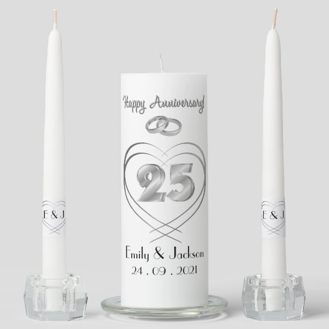 Personalised 25th Wedding Anniversary Unity Candle Set (Front)