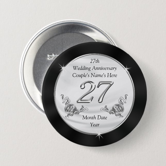 Personalised 27th Anniversary Favors, Pins (Front & Back)