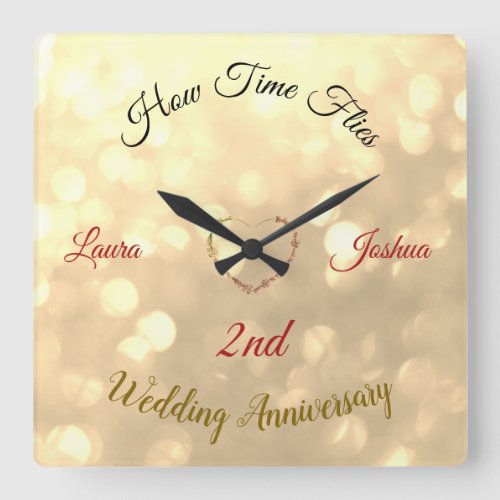 Personalised 2nd Wedding Anniversary Square Wall Clock