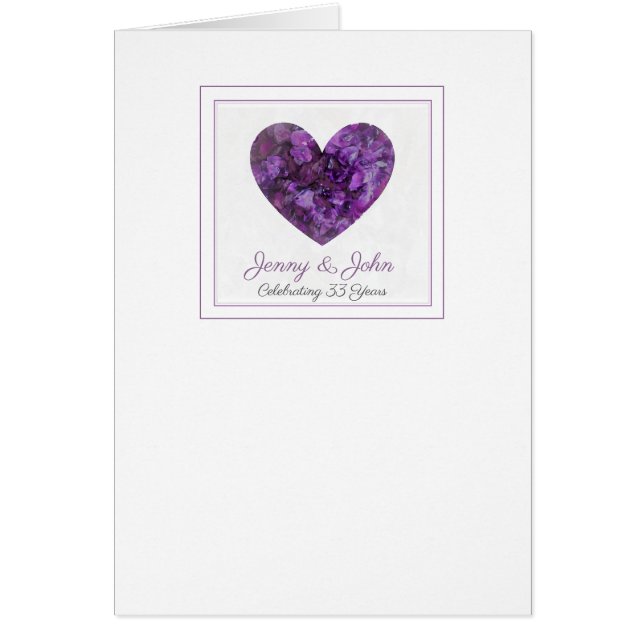 personalised 33rd wedding anniversary purple heart cards (Front)