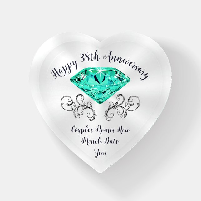 Personalised, 38th Wedding Anniversary Gift Ideas, Paperweight (Front)