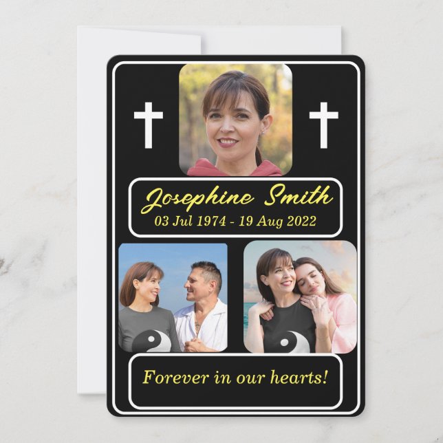Personalised 3 Photos Funeral Invitation (Front)