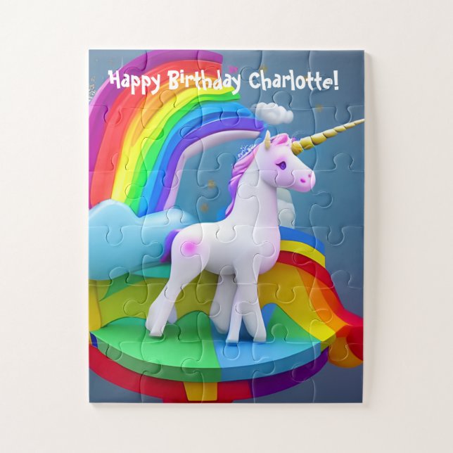 Personalised 3D Rainbow and Unicorn Kids Jigsaw Puzzle (Vertical)