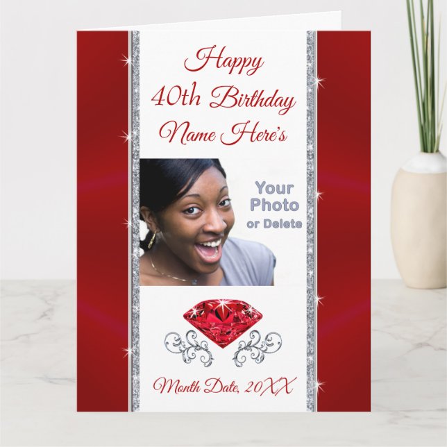 Personalised 40th Birthday Card for Her BIG 8.5x11 (Front)