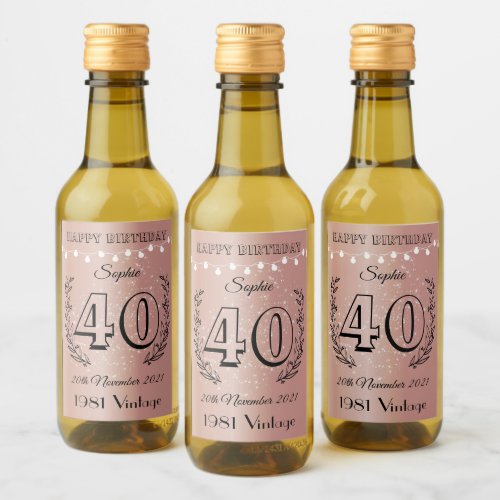 Personalised 40th Birthday Mini Wine Bottle Labels