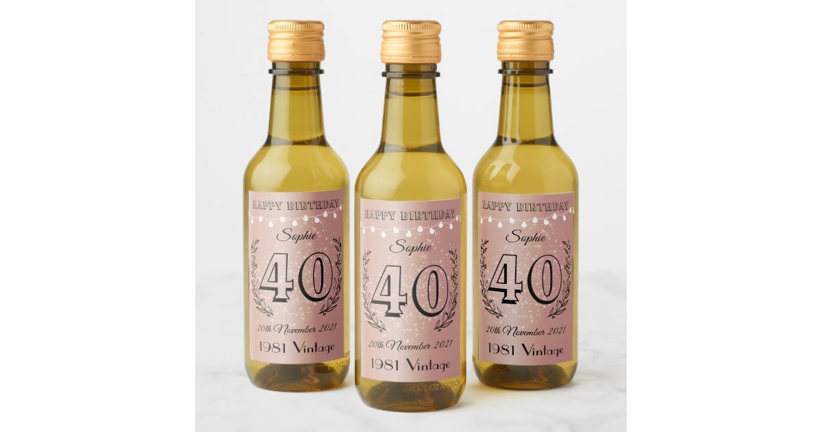 Personalised 40th Birthday Mini Wine Bottle Labels | Zazzle