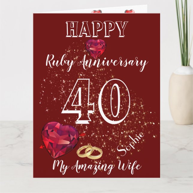 Personalised 40th Ruby Anniversary Card For Wife (Front)