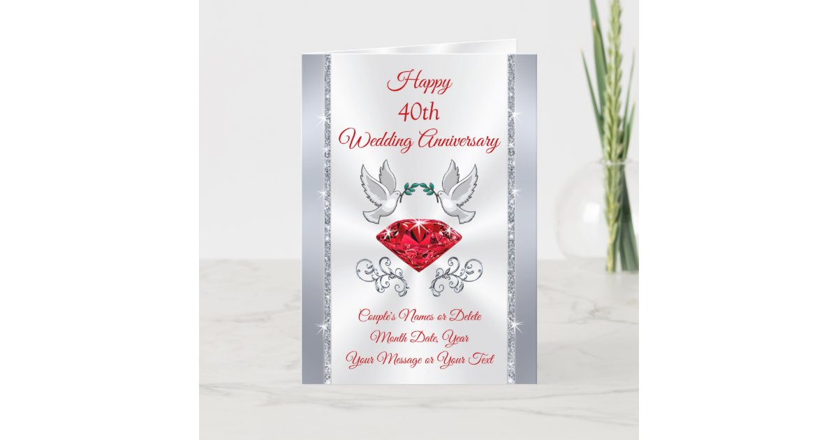 Personalised 40th Wedding Anniversary Cards 3 Size Zazzle Com