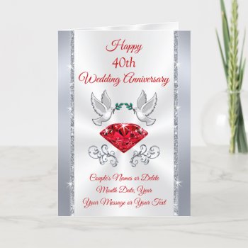 Personalised 40th Wedding Anniversary Cards 3 Size by LittleLindaPinda at Zazzle