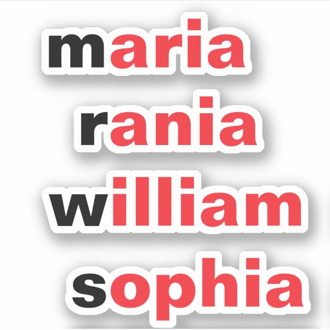 Personalised 4 Names, Novelty Fun Gift Stickers (Front)