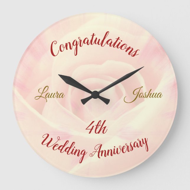 Personalised 4th Wedding Anniversary Large Clock (Front)