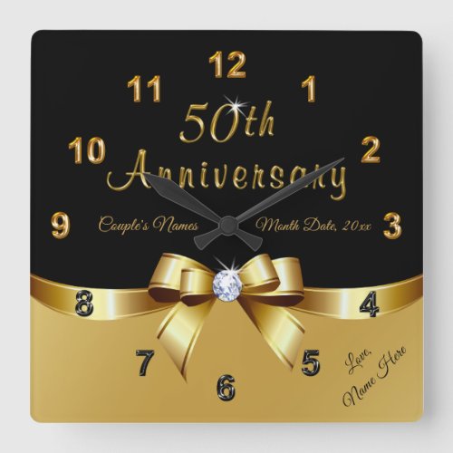 Personalised 50 year Anniversary Gift for Friends Square Wall Clock