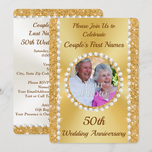 Personalised, 50th Anniversary PHOTO Invitations (Front/Back)