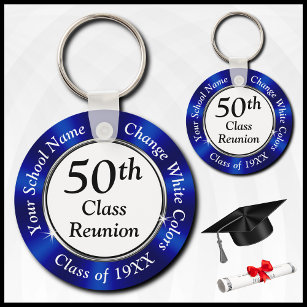 Personalised 50th Class Reunion Souvenirs, Blue Keychain