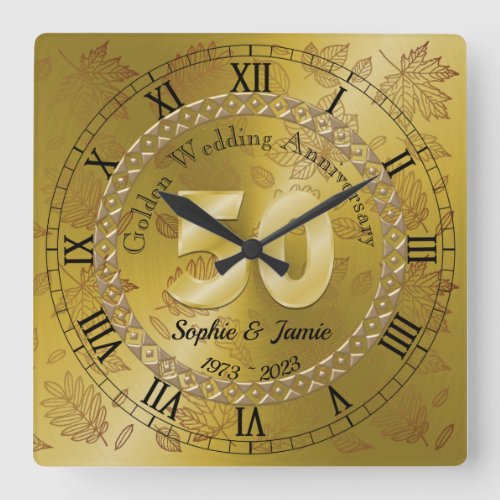 Personalised 50th Golden Anniversary Gift Idea  Square Wall Clock