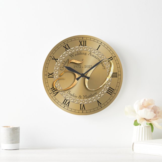 Personalised 50th Golden Wedding Anniversary Gift Large Clock (Home)