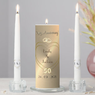 Personalised 50th Golden Wedding Anniversary Unity Candle Set