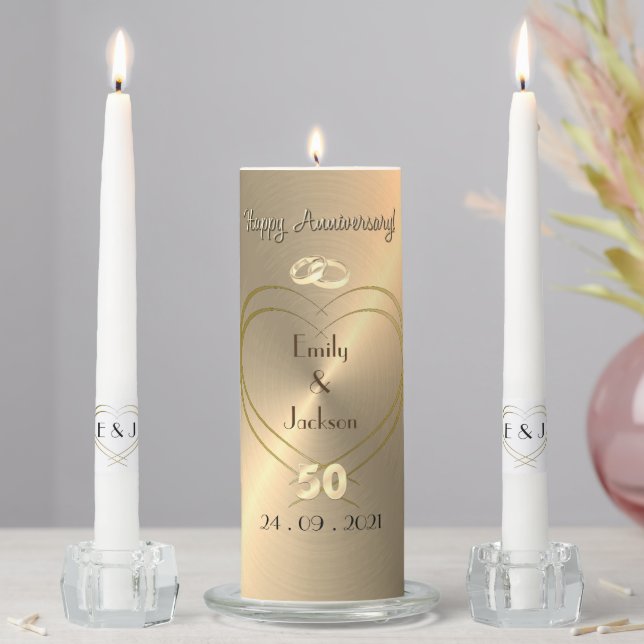 Personalised 50th Golden Wedding Anniversary Unity Unity Candle Set (In Situ)