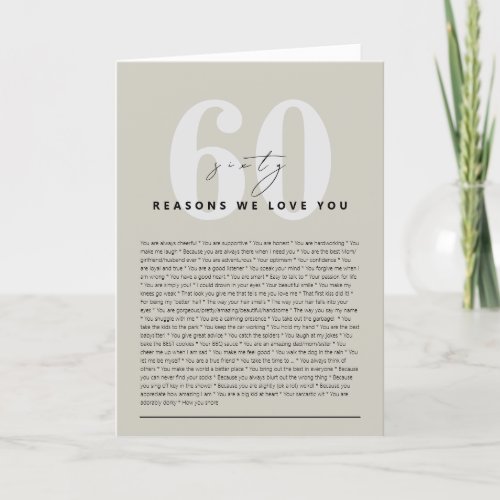 Personalised 60 Reasons We Love You Birthday Card