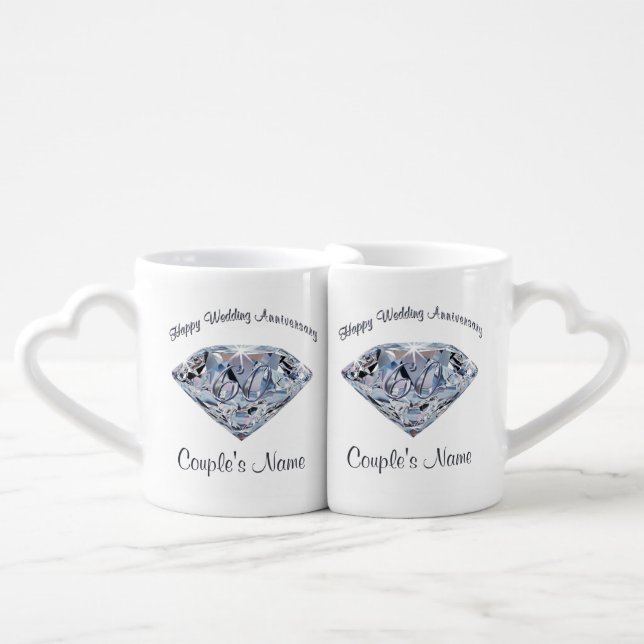 Personalised 60 year Wedding Anniversary Gift Coffee Mug Set (Front Nesting)