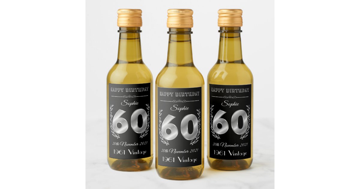 Personalised 60th Birthday Mini Wine Bottle Labels | Zazzle